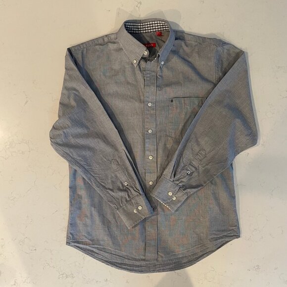 Izod Button Down Lg Sleeve Oxford Collar Casual Cotton Shirt Heathered Blue Sz M - Picture 13 of 13
